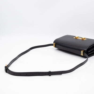Domino Medium Shoulder Bag Black Smooth Leather