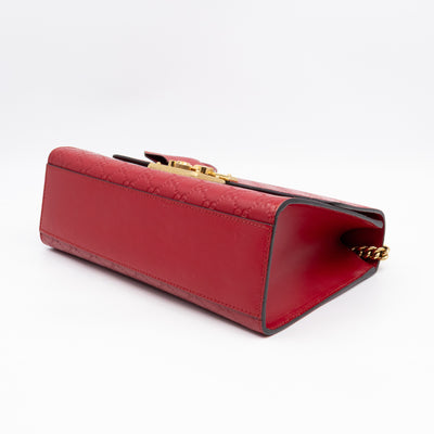Padlock Flap Bag Medium Hibiscus Red GG Guccissima