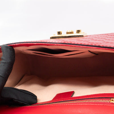 Padlock Flap Bag Medium Hibiscus Red GG Guccissima