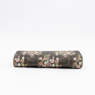 Roma Continental Wallet on Chain Floral FF Brown Canvas