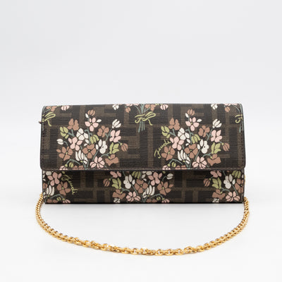 Roma Continental Wallet on Chain Floral FF Brown Canvas