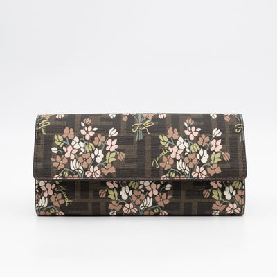 Roma Continental Wallet on Chain Floral FF Brown Canvas