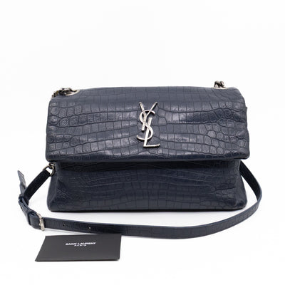 West Hollywood Medium Blue Croc Embossed Leather