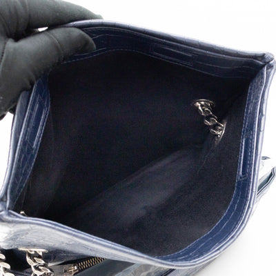 West Hollywood Medium Blue Croc Embossed Leather