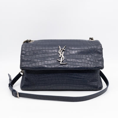 West Hollywood Medium Blue Croc Embossed Leather
