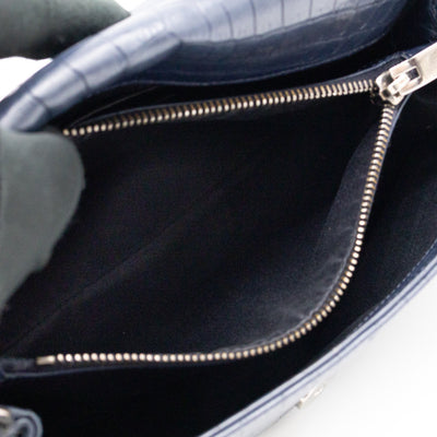 West Hollywood Medium Blue Croc Embossed Leather