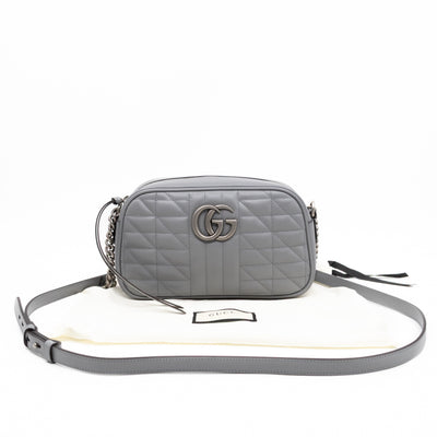 GG Marmont Small Deep Grey Matelasse Aria Leather