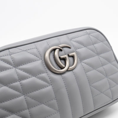 GG Marmont Small Deep Grey Matelasse Aria Leather