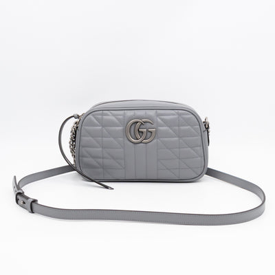 GG Marmont Small Deep Grey Matelasse Aria Leather