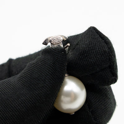 CC Crystal Pearl Drop Silver Earrings