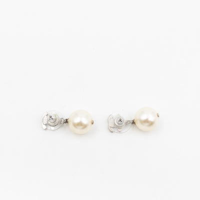 CC Crystal Pearl Drop Silver Earrings