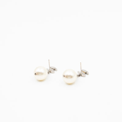 CC Crystal Pearl Drop Silver Earrings