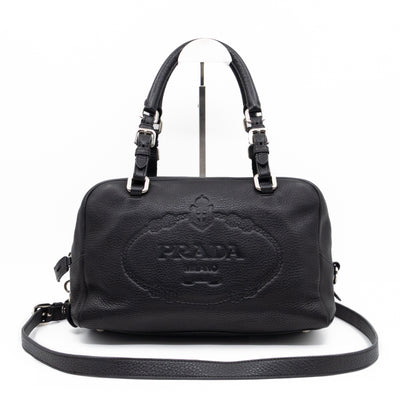 Canapa Bauletto Bag Black Logo Embossed Leather