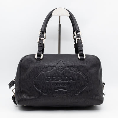 Canapa Bauletto Bag Black Logo Embossed Leather