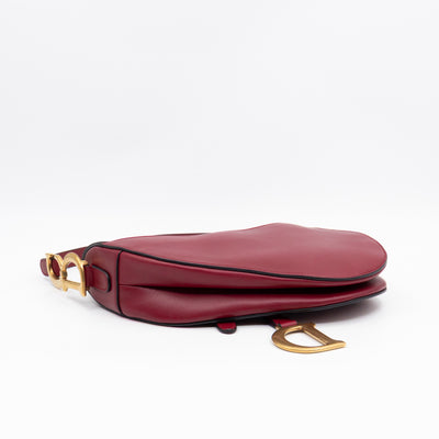 Saddle Bag Dior Red Leather with Embellished Shoulder Strap