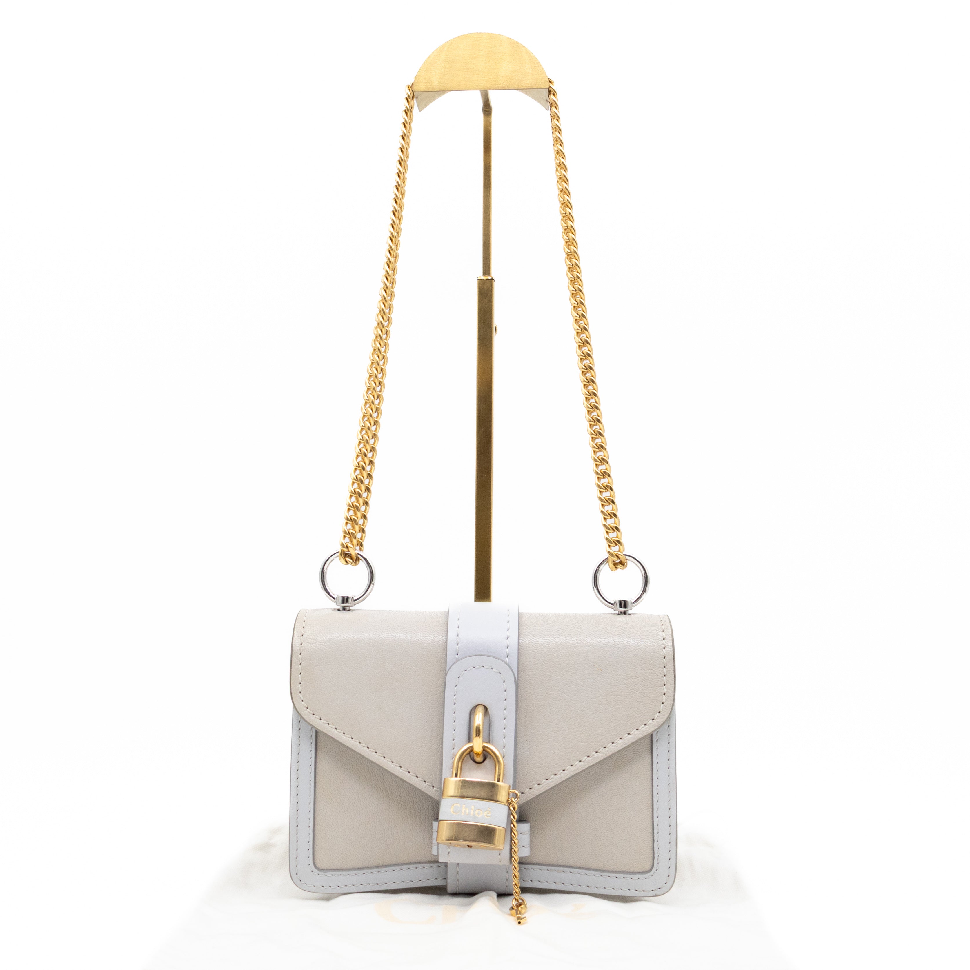 Aby Chain Mini Shoulder Bag Motty Grey Leather