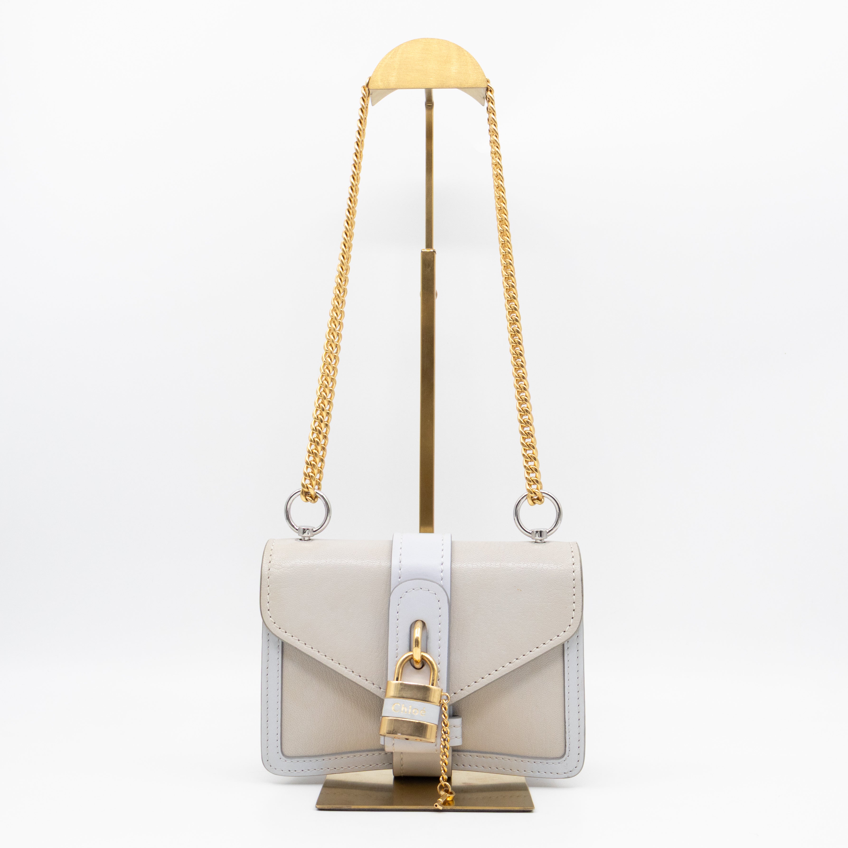 Aby Chain Mini Shoulder Bag Motty Grey Leather