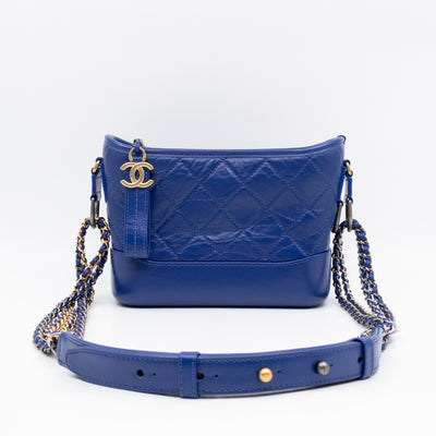 Gabrielle Hobo Small with Logo Handle Dark Blue Leather