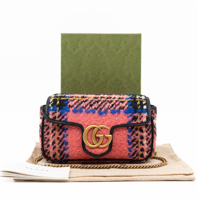 GG Marmont Super Mini Flap Bag Pink Tweed