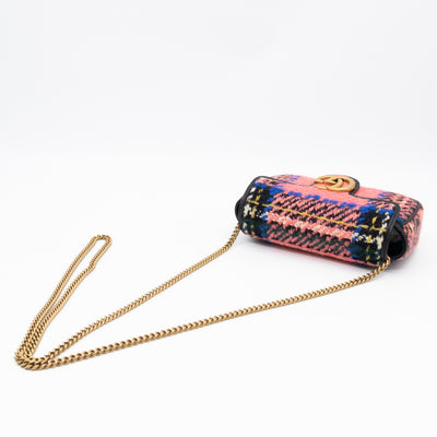 GG Marmont Super Mini Flap Bag Pink Tweed
