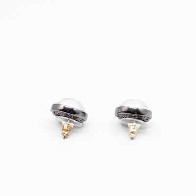 CC Crystal Pearl Button Earrings Aged Silver
