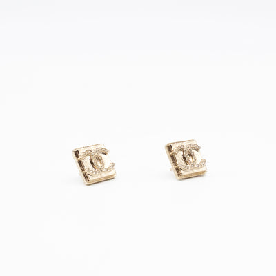CC Square Crystal Earrings Gold