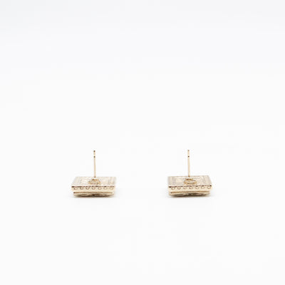 CC Square Crystal Earrings Gold