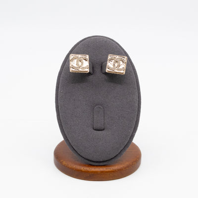 CC Square Crystal Earrings Gold