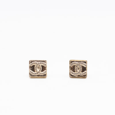 CC Square Crystal Earrings Gold