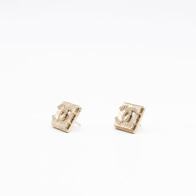 CC Square Crystal Earrings Gold
