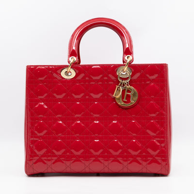 Lady Dior Large Red Patent Leather