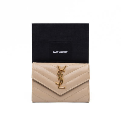 Cassandre Matelasse Envelope Wallet Small Dark Beige Grained Leather