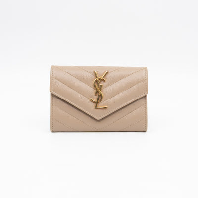 Cassandre Matelasse Envelope Wallet Small Dark Beige Grained Leather