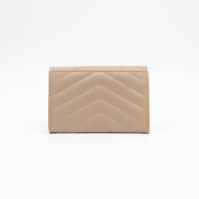 Cassandre Matelasse Envelope Wallet Small Dark Beige Grained Leather