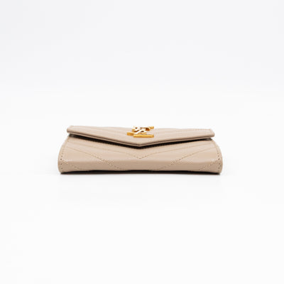 Cassandre Matelasse Envelope Wallet Small Dark Beige Grained Leather
