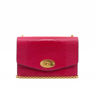 Small Darley Wallet On Chain Deep Pink Lizard Embossed Leather