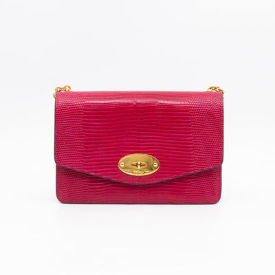 Small Darley Wallet On Chain Deep Pink Lizard Embossed Leather