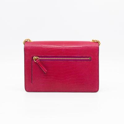 Small Darley Wallet On Chain Deep Pink Lizard Embossed Leather