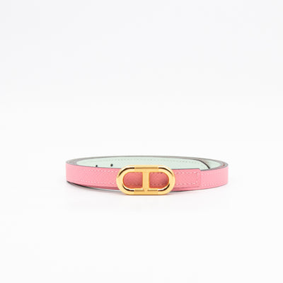 Maillon H Buckle & Reversible Vert Peppermint and Rose Confetti Leather Belt 85 cm