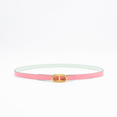 Maillon H Buckle & Reversible Vert Peppermint and Rose Confetti Leather Belt 85 cm