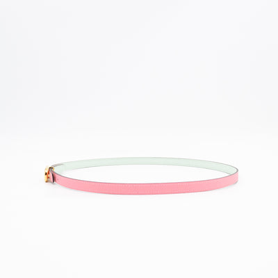 Maillon H Buckle & Reversible Vert Peppermint and Rose Confetti Leather Belt 85 cm
