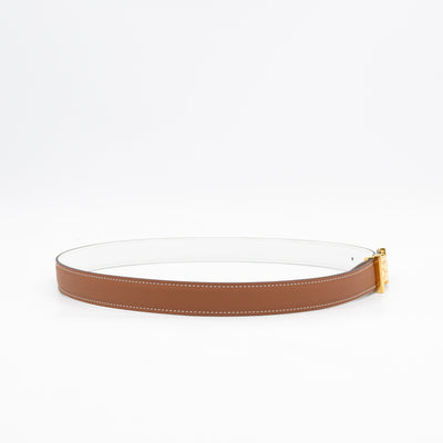 My H Belt Buckle & Reversible Blanc & Gold Leather Belt 80 cm