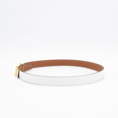 My H Belt Buckle & Reversible Blanc & Gold Leather Belt 80 cm