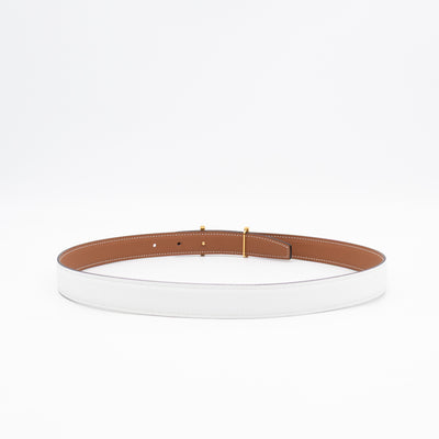 My H Belt Buckle & Reversible Blanc & Gold Leather Belt 80 cm