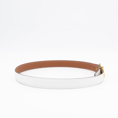My H Belt Buckle & Reversible Blanc & Gold Leather Belt 80 cm