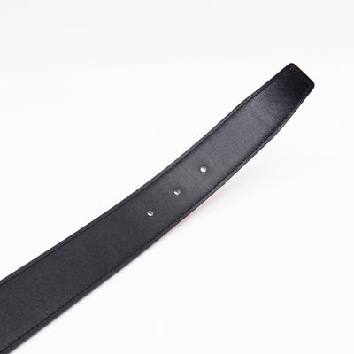 H Guillochee Belt Buckle & Reversible Orange & Noir Leather Belt 85 cm