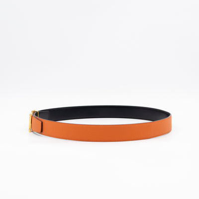H Guillochee Belt Buckle & Reversible Orange & Noir Leather Belt 85 cm