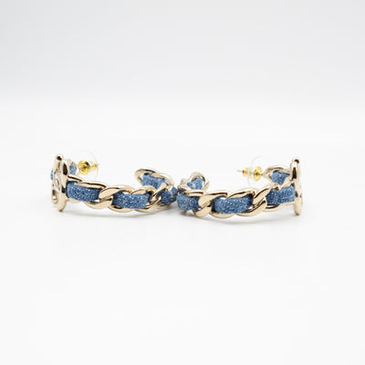 CC Blue Denim Hoop Earrings Gold
