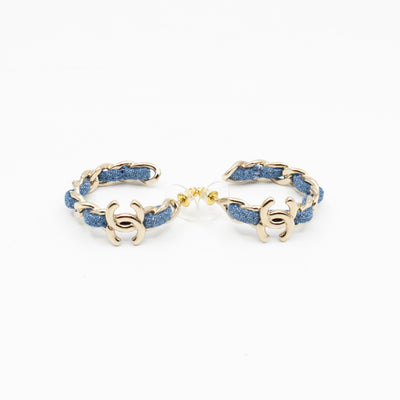 CC Blue Denim Hoop Earrings Gold