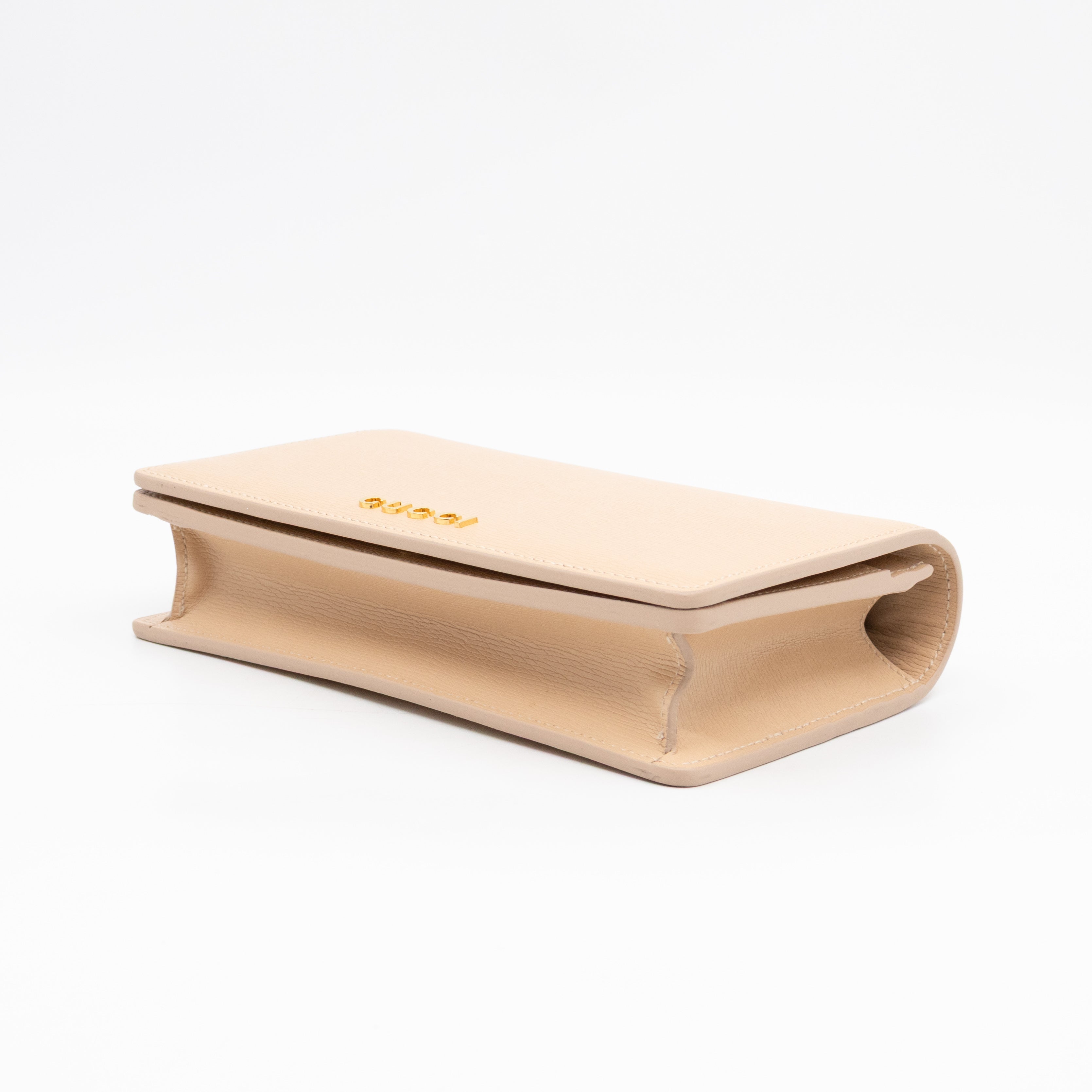 Petite Chain Wallet Beige Leather
